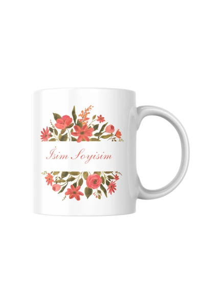 ALPŞAN TİCARET  İsme Özel Baskılı Kupa Isim Baş Harfi Kişiselleştirilebilir Çiçekli Özel Kupa Bardak ürün görseli