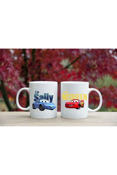 ALPŞAN TİCARET  MCQUEEN & I'M SALLY Cars Filmi 2'li Sevgili/Çift/Arkadaş Kupa Bardak Seti - 2