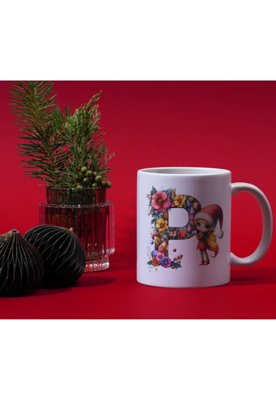 ALPŞAN TİCARET  Yılbaşı Temalı P Harfli Kupa Bardak Yeni Yıl Konseptli Kişiye Özel İsme Özel Kupa ürün görseli