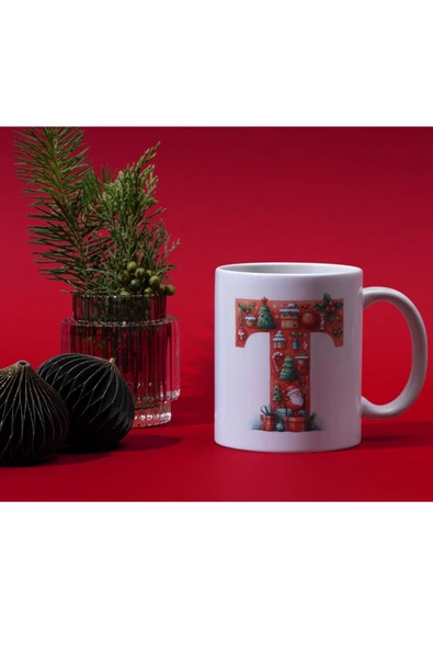 ALPŞAN TİCARET  Yılbaşı Temalı T Harfli Kupa Bardak Yeni Yıl Konseptli Kişiye Özel İsme Özel Kupa ürün görseli