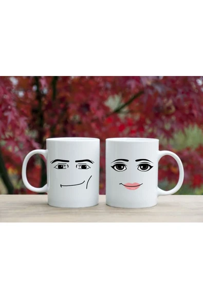 ALPŞAN TİCARET  Roblox Man Face Yüz Temalı Kupa  Roblox Çift/Sevgili/Arkadaş Kupaları 2'li Kupa Bardak - Resim 2