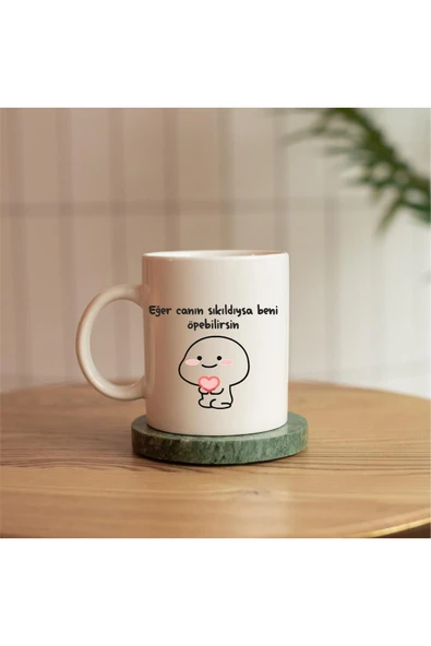 ALPŞAN TİCARET  CANIN SIKILDIYSA BENİ ÖPEBİLİRSİN YAZILI HEDİYELİK BASKILI KUPA ürün görseli