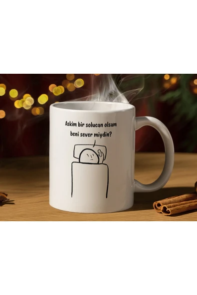 ALPŞAN TİCARET  Sevgili Kupaları Çift Kupaları 2'li Set 'Askim soluncan olsam beni sever miydin' Beyaz Kupa - Resim 2
