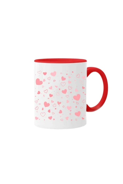 ALPŞAN TİCARET  Kalp Baskılı Özel Kupa Bardak İçi ve Kulbu Kırmızı Kalpli Kupa ürün görseli