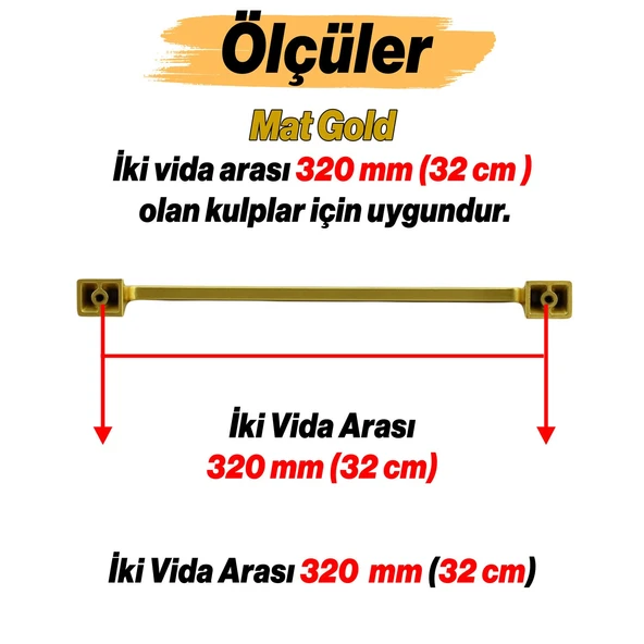 Gediz Mat Gold Altın Kulp 320 mm Metal Mobilya Çekmece Mutfak Dolabı Dolap Kapak Kulpları Kulb Kulpu - Resim 3