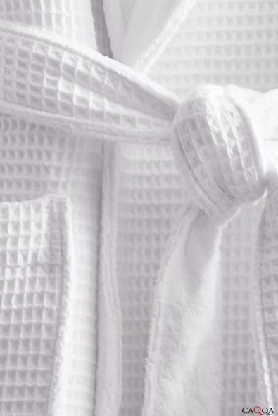 Kadın %100 Pamuk 4 Mevsim Beyaz Pike Sabahlık & Bornoz - 5