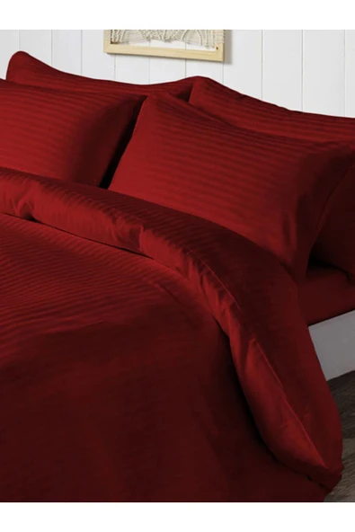 Çizgili Saten 2 adet 50x70 cm Silver Bordo Yastık Kılıfı - 3