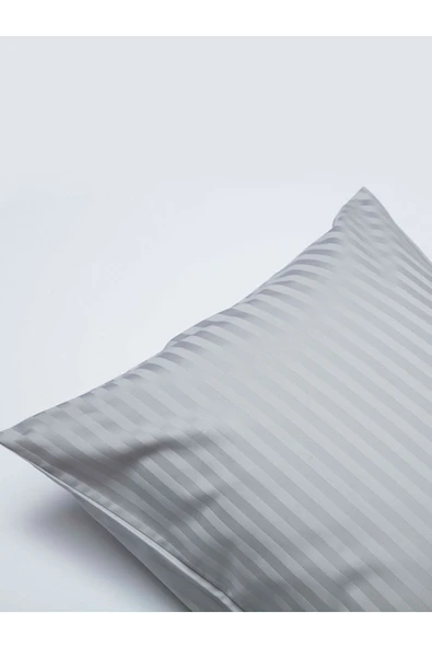 Çizgili Saten 2 adet 50x70 cm Silver Gri Yastık Kılıfı - 2