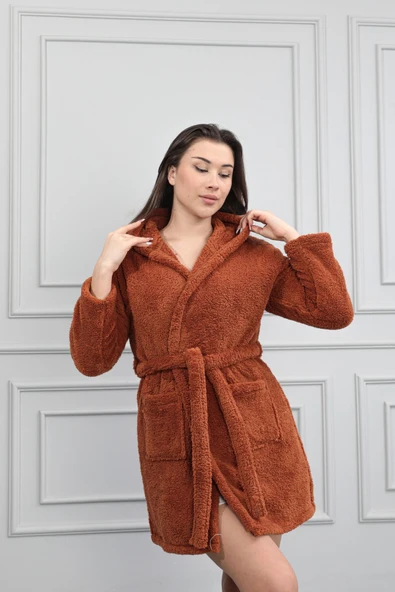 Süper Soft Taba Kapüşonlu Welsoft Sabahlık - 2