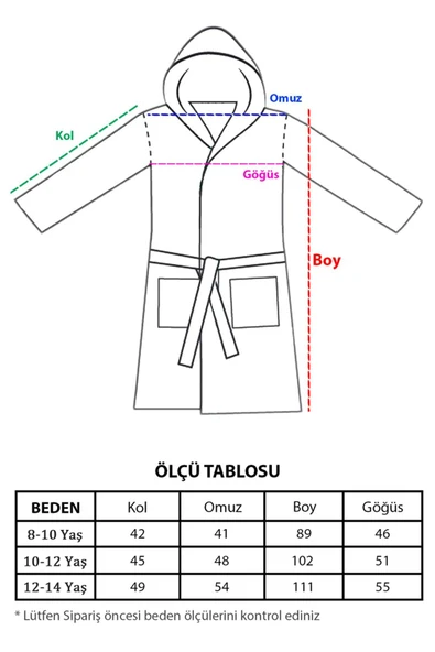 10-12-14 Yaş Kapşonlu %100 Pamuk Havlu Çocuk Bornoz | Alerji Yapmaz - 3
