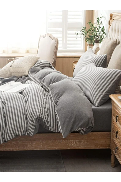 Gray Collection Çift Kişilik Pamuk Lastikli Çarşaflı Nevresim Takımı - 3