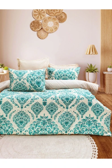 Damask Lastikli Çarşaflı Çift Kişilik Pamuk Nevresim Takımı - 5