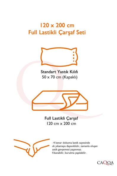 120 cm x 200 cm Çizgili Dokuma Kumaş Lastikli Fitted Çarşaf Takımı - 4