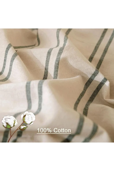 Naturel Pamuk Striped Çift Kişilik Nevresim Takımı - 4
