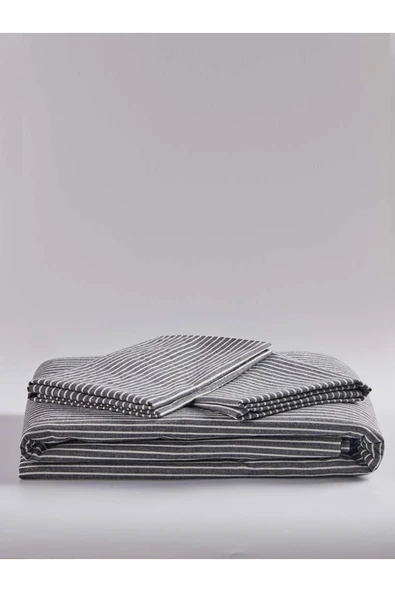 Line Striped Naturel Pamuk Çift Kişilik Nevresim Takımı - 3