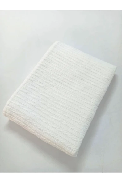 Premium Örgü Desen Ring İplik %100 Pamuk Beyaz Battal Boy Pike - 2