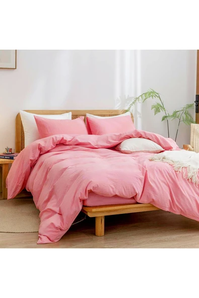 Candy Pembe Tek Kişilik Çarşafı Lastikli Pamuk Nevresim Takımı - 2