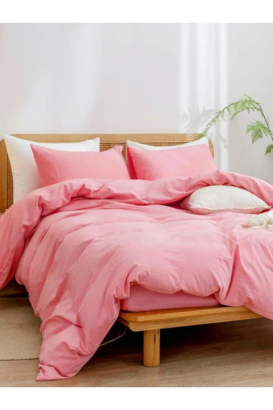 Candy Pembe Tek Kişilik Çarşafı Lastikli Pamuk Nevresim Takımı - 3