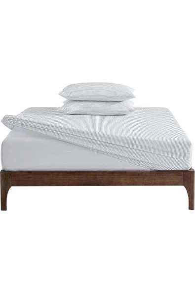 120 cm x 200 cm White Striped Kumaş Lastikli Fitted Çarşaf Takımı - 2