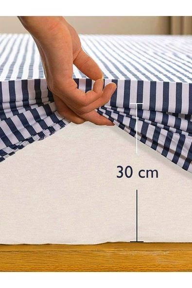120 cm x 200 cm Çizgili Dokuma Kumaş Lastikli Fitted Çarşaf Takımı - 3