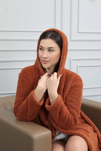Süper Soft Taba Kapüşonlu Welsoft Sabahlık - 4