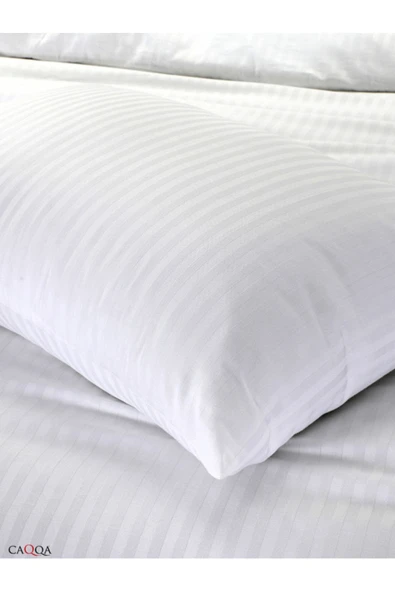 Beyaz Çizgili Saten Çarşafı Lastikli Çift Kişilik Premium Otel Nevresim Takımı - 7