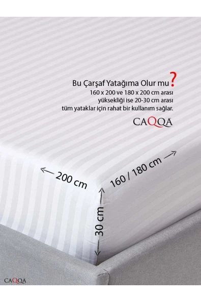 Beyaz Çizgili Saten Çarşafı Lastikli Çift Kişilik Premium Otel Nevresim Takımı - 3