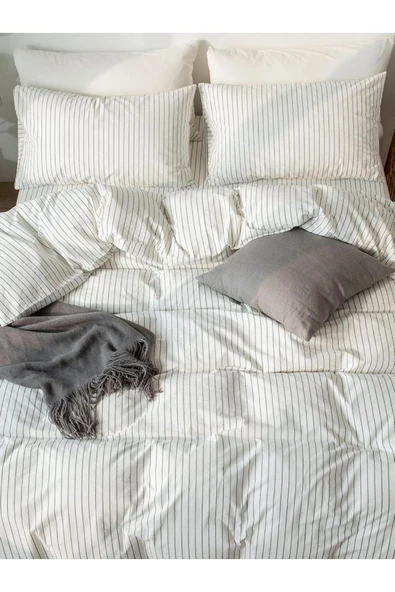 Çizgili White Striped Çocuk ve Genç Tek Kişilik Pamuk Lastikli Nevresim Takımı - 2