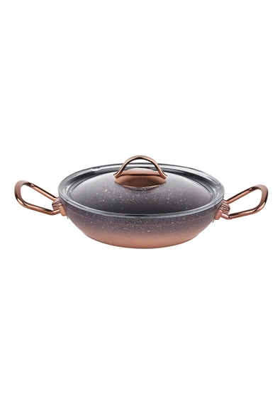 OMS PASLANMAZ 3032 - 6 Parça, Biogranit, Yapıştırmaz ( 18-20-22 Cm ) Sahan Seti, Siyah Bakır Gövde, Bakır Detay - Resim 2