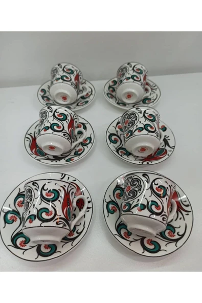 Çiftçiler Porselen Çini Desenli 6'lı Fincan Takımı