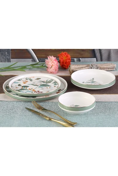 OMS 11160 - Fluorite - 24 Parça, Çiçekli, Modern, Çağdaş Tasarımlı 1. Sınıf Porselen Yemek Takımı - 2