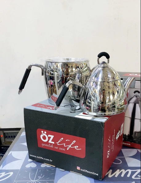 ÖZLİFE Emirgan 4 Parça Orta Boy Çaydanlık Takımı Silikon Saplı - Resim 3