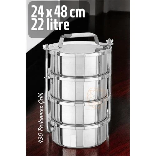 ModaCar Sefer Tası Yemek Kabı Paslanmaz Çelik 4 Katlı 24 cm 5.5 LİTRE