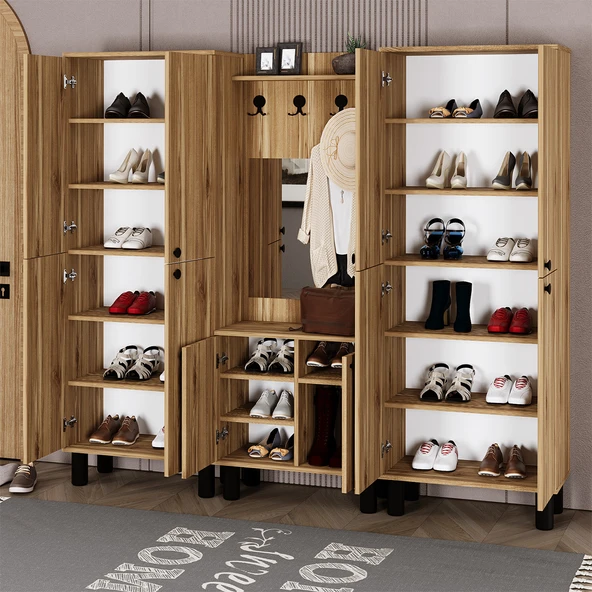 Ferda-1-3-3 Bohem Ayaklı Aynalı Ayakkabılık Portmanto Vestiyer - Resim 4