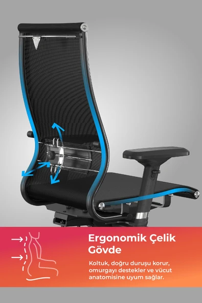 Ergolife Synchrosit 10 Ergonomik Ofis Sandalyesi | Ayarlanabilir Kolçaklı, Fileli, Çalışma Sandalyesi -1FC.3.1.544 - 2