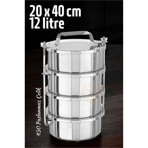 ModaCar Sefer Tası Yemek Kabı Paslanmaz Çelik 4 Katlı 20 cm 3 LİTRE