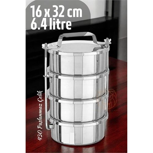 ModaCar Sefer Tası Yemek Kabı Paslanmaz Çelik 4 Katlı 16 cm 1.6 LİTRE