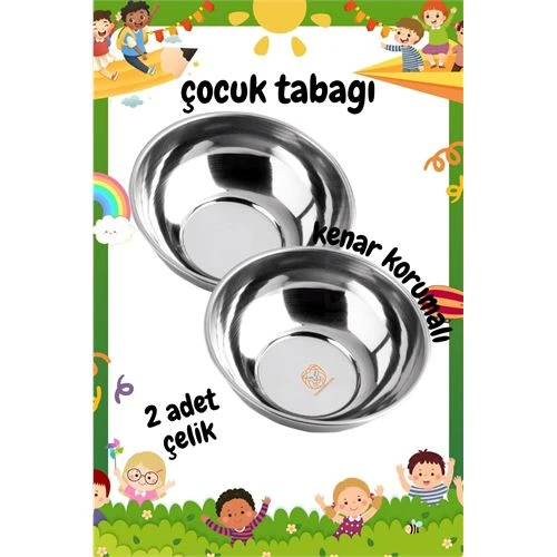 ModaCar Derin Çocuk Tabağı Güvenli Kenarlı Çelik 2 Adet 16 cm