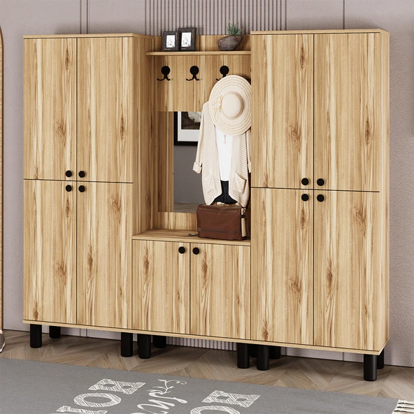 Ferda-1-3-3 Bohem Ayaklı Aynalı Ayakkabılık Portmanto Vestiyer - Resim 2