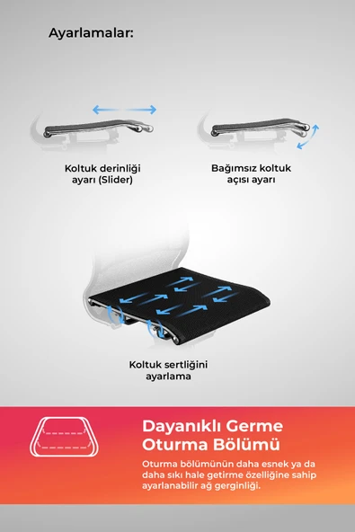 Ergolife Synchrosit 10 Ergonomik Ofis Sandalyesi | Ayarlanabilir Kolçaklı, Fileli, Çalışma Sandalyesi -1FC.3.1.544 - 4