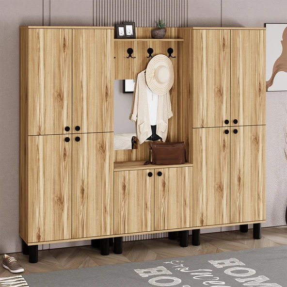 Ferda-1-3-3 Bohem Ayaklı Aynalı Ayakkabılık Portmanto Vestiyer - Resim 3