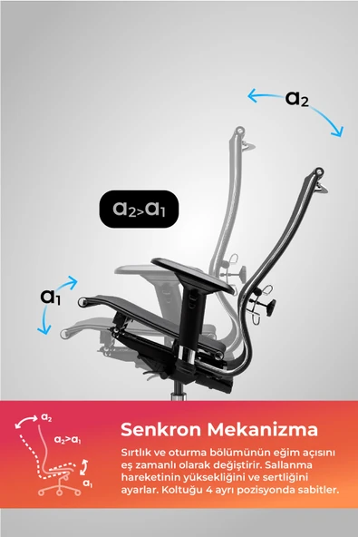 Ergolife Synchrosit 10 Ergonomik Ofis Sandalyesi | Ayarlanabilir Kolçaklı, Fileli, Çalışma Sandalyesi -1FC.3.1.544 - 3