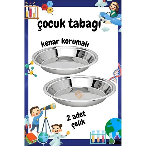 ModaCar Çocuk Tabağı Güvenli Kenarlı Çelik 2 Adet 21 cm
