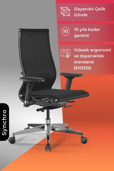 Ergolife Synchrosit 10 Ergonomik Ofis Sandalyesi | Ayarlanabilir Kolçaklı, Fileli, Çalışma Sandalyesi -1FC.3.1.544