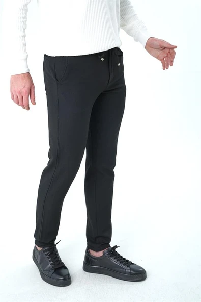 İntersivin Slim Fit Dokulu İp Bağlamalı Lastik Belli Erkek Pantolon