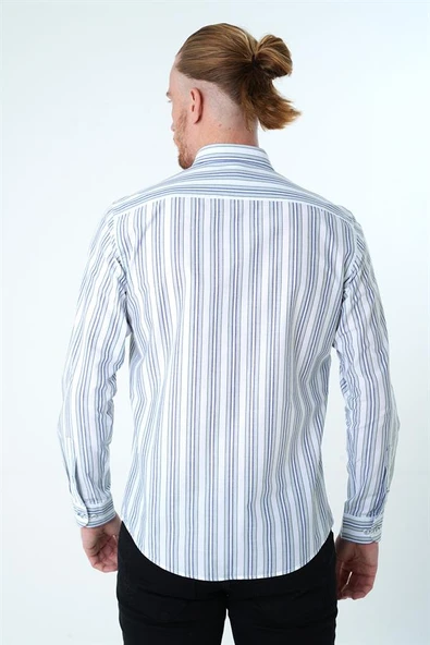 İntersivin Rahat Kalıp Çizgi Detaylı %100 Pamuk Erkek Gömlek - Resim 2
