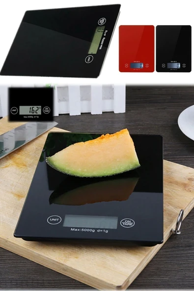 Dijital Mutfak Tartısı - 5 Kg Kapasite, 1 Gram Hassasiyet, Şık Siyah Cam Tasarım ürün görseli