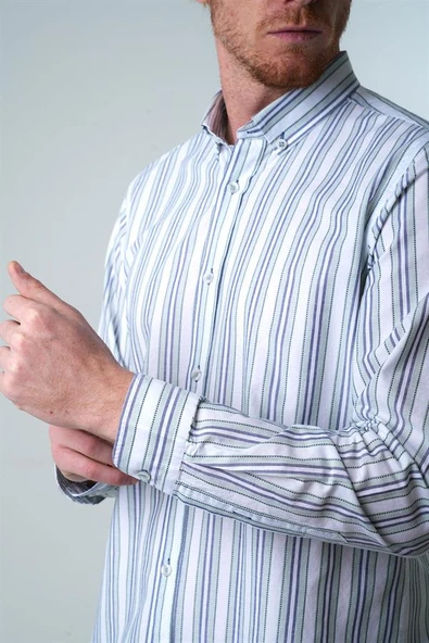 İntersivin Rahat Kalıp Çizgi Detaylı %100 Pamuk Erkek Gömlek - Resim 6