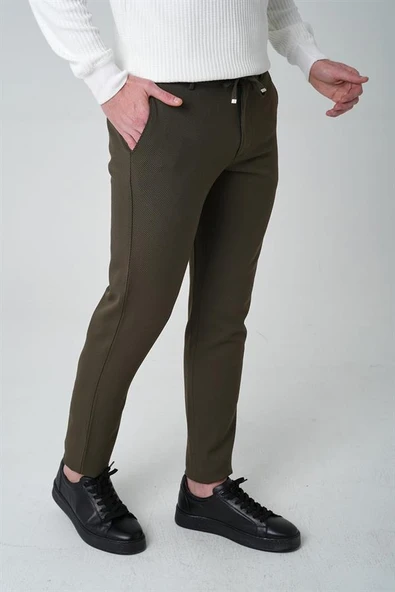 İntersivin Slim Fit Dokulu İp Bağlamalı Lastik Belli Erkek Pantolon