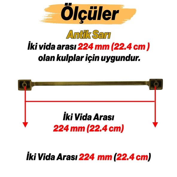 Gediz Metal Antik Sarı Kulp 224 mm Mobilya Çekmece Mutfak Dolabı Dolap Kapak Kulpları Kulb Kulpu - 3
